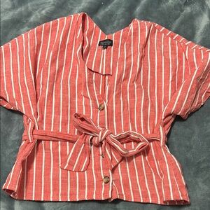 Top Shop Red and White Striped Button-Up
